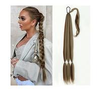 Ponytail Extension 26/34 Inch Ponytail Extension Synthetic Long Braided Ponytail with Hair Tie Straight Wrap Around Ponytails Hair pieces For Women Daily Use Ponytail Hair Extension(Brown Highlights,3