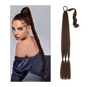 Ponytail Extension 26/34 Inch Ponytail Extension Synthetic Long Braided Ponytail with Hair Tie Straight Wrap Around Ponytails Hair pieces For Women Daily Use Ponytail Hair Extension(Chocolate Brown,34