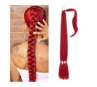 Ponytail Extension 26/34 Inch Ponytail Extension Synthetic Long Braided Ponytail with Hair Tie Straight Wrap Around Ponytails Hair pieces For Women Daily Use Ponytail Hair Extension(Red,34inch)