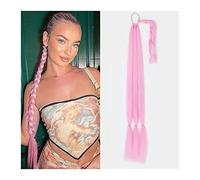 Ponytail Extension 26/34 Inch Ponytail Extension Synthetic Long Braided Ponytail with Hair Tie Straight Wrap Around Ponytails Hair pieces For Women Daily Use Ponytail Hair Extension(Pink,34inch)