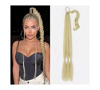 Ponytail Extension 26/34 Inch Ponytail Extension Synthetic Long Braided Ponytail with Hair Tie Straight Wrap Around Ponytails Hair pieces For Women Daily Use Ponytail Hair Extension(Light blonde,34inc