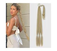 Ponytail Extension 26/34 Inch Ponytail Extension Synthetic Long Braided Ponytail with Hair Tie Straight Wrap Around Ponytails Hair pieces For Women Daily Use Ponytail Hair Extension(Ash-blonde,34inch)