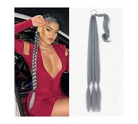 Ponytail Extension 26/34 Inch Ponytail Extension Synthetic Long Braided Ponytail with Hair Tie Straight Wrap Around Ponytails Hair pieces For Women Daily Use Ponytail Hair Extension(Gris,34inch)