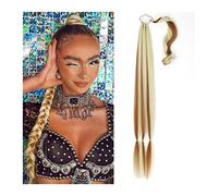 Ponytail Extension 26/34 Inch Ponytail Extension Synthetic Long Braided Ponytail with Hair Tie Straight Wrap Around Ponytails Hair pieces For Women Daily Use Ponytail Hair Extension(Blonde with brown,
