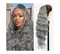 Ponytail Extension 26" Long Body Wavy Extension Synthetic Heat Resistant Hair Extensions Hairpiece for Women Girls Drawstring Ponytail Natural Soft Clip in Ponytail Hair Extensions Ponytail(Gris)