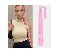 Ponytail Extension 30 Inch Long Braided Ponytail with Elastic Band Synthetic DIY Braids False Hair Wrap Around Extensions Daily use(PINK)
