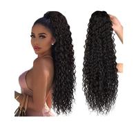 Ponytail Extension 32Inch Water Wave Afro Pony Tail Women Hairpiece False Curly Ponytail Extensions Clip in Synthetic Drawstring Ponytail Wig Long for Daily Use(Bruin)