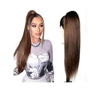 Ponytail Extension #4 Medium Brown Human Hair Ponytail 14-26 Inch Long Straight Drawstring Ponytail Hairpiece Clip In Hair Extensions Hair Extensions(20inches)