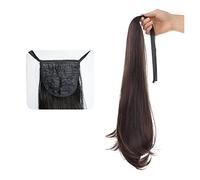 Ponytail Extension 40/50CM Long Extension Wrap Around Clip in Ponytail Hair Extension Drawstring Ribbon Straight Ponytail Extension Synthetic Drawstring Ponytail for Daily Use(Dark Brown,50cm)