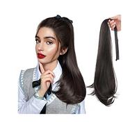 Ponytail Extension 40/50CM Long Extension Wrap Around Clip in Ponytail Hair Extension Drawstring Ribbon Straight Ponytail Extension Synthetic Drawstring Ponytail Hair Extensions Ponytail(Natural Black