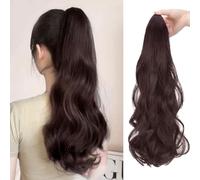Ponytail Extension, 55 cm, Hairpiece with Clip, Ponytail Extension, Natural Synthesis Extensions, Braid, Wavy Curly Hair Extensions, Braid, Suitable for Women and Girls (Dark Brown)
