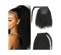 Ponytail Extension Afro Kinky Curly Ponytail Extension 10-26 Inch Human Hair Wrap Around Ponytail Clip In Remy Hair Pieces, Natural Black Ponytail(16inch 80g)
