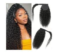 Ponytail Extension Around Clip in Ponytail Extensions for Women Kinky Culry Ponytail Human Hair Extensions Wrap 10-30 Inch Magic Paste Pony Tail Ponytail Hair Extension(30Inches)