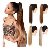Ponytail Extension Blonde Wrap Around Pigtail Long Smooth Overhead Pony Tail Synthetic Straight Ponytail Hair Extension Clip in Fake Wig Hairpiece Ponytail Hair Extension(Off black,32inches)