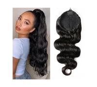 Ponytail Extension Body Wave Drawstring Ponytail Human Hair Extensions 12-26 Inch Brazilian Remy Hair Clip In Wave Ponytail Hair Pieces for Women Ponytail Hair Extension (Color : Black, Size : 26 In