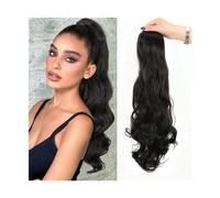 Ponytail Extension Body Wave Ponytail Hair Extension 24" Long Curly Wavy Drawstring Ponytail Hairpieces Clip in Natural Looking Synthetic Hair Extension for Women Ponytail Hairpiece (Color : 1B, Siz