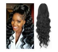 Ponytail Extension Body Wavy Ponytail,Synthetic Ponytail Extension, Long Black Drawstring Wavy Ponytail Hair,African American for Women Ponytail Hair Extension(Bruin)