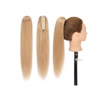 Ponytail Extension Claw Clip Ponytail Extension Indian Remy Human Hair Ponytail Hairpiece 14-22 Inch Long Silky Straight Pony Tails Hair Extensions for Women for Daily Use(Dark Blonde,16 inch)