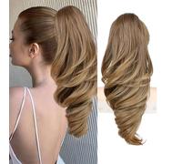 Ponytail Extension,Claw Clip Ponytail Hair Extension Long Wavy Layered Ponytail Hair Extensions,18inch Natural Looking Fake Pony Tails Hairpiece for Women (Ombre brown, 18inch)