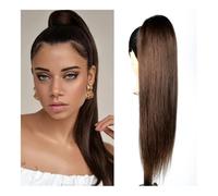 Ponytail Extension Dark Brown Colored Straight Drawstring Ponytail Human Hair Brazilian Remy Clip In Extensions 2 Combs 100/150g Pony Tail(14inches 100g)