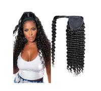 Ponytail Extension Deep Wave Ponytail Extension Clip In Long Wavy Curly Wrap Around Long Ponytail Natural Color Remy Human Hair Extensions for Black Woman for Daily Use(22inch 100g)