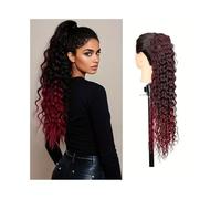 Ponytail Extension Deep Wave Ponytail Extensions 22 Inch Long Curly Drawstring Clip in Synthetic Hair Piece for Women Daily use(1BTBUG)