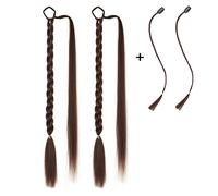 Ponytail Extension DIY 2 Pcs Synthetic Soft Ponytail Hairpieces for Women Daily Use Long Braided Ponytail Extension with Hair Tie 26inch Yaki Hair Wrap Around Ponytail Hair Extensions Ponytail(Bruin)