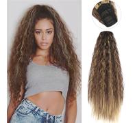 Ponytail Extension Drawstring Ponytail Extension Curly Wave Long Ponytail Hair Extension 22 Inch Synthetic Corn Wavy Drawstring Ponytail Extensions Ponytail Hair Extension(Q18-6H613)