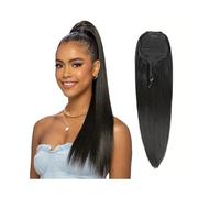 Ponytail Extension Drawstring Ponytail Extensions 10-26 Inch Remy Human Hair Natural Black Color Clip in Straight Ponytail Hair Pieces Ponytail(18inches)