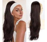 Ponytail Extension,Drawstring Ponytail Extensions Brown to Blonde Colour 26 Inch Long Natural Straight Wavy End Synthetic Hairpiece for Women Girls Daily Use