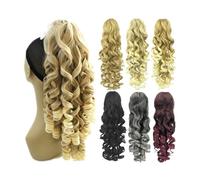 Ponytail Extension Extensions Pieces Pony Tail 60cm Long Black Blonde Curly Clip In Hair Synthetic Hair Claw Ponytail Extension Ponytail Hair Extension(1B)