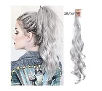Ponytail Extension Flexible Winding Type Long Wavy Hair Magic Wand High Ponytail Fluffy Hair Extension Synthetic Wig 32-inch Ponytail Women Ponytail Hair Extension(Gris)