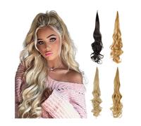 Ponytail Extension Flexible Wrap Around Hair Ponytail Layered Fake Tail Wig Synthetic Ponytail Extensions Natural Curly Hairpiece for Women Ponytail Hair Extension(P16-613,32Inches 80cm)