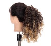 Ponytail Extension for Black Women,14Inch Drawstring Curly HairPiece Wigs,Synthetic Short Afro Kinky Curly PonytailExtensions for Daily Use for Daily Use(Brown mix blonde)