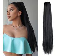 Ponytail Extension Heat Resistant Synthetic Hairpiece for Women Natural Looking Synthetic Hair Long Straight Claw Clip Ponytail Hair Extensions Ponytail Hair Extension(Black)