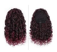 Ponytail Extension Human Hair, 14" Kinky Curly Ponytail for Women, Synthetic Afro Hairpiece(Black+bright red)