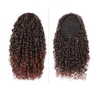 Ponytail Extension Human Hair, 14" Kinky Curly Ponytail for Women, Synthetic Afro Hairpiece(Brown+light red)