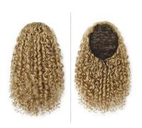 Ponytail Extension Human Hair, 14" Kinky Curly Ponytail for Women, Synthetic Afro Hairpiece(Gold)