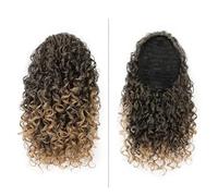 Ponytail Extension Human Hair, 14" Kinky Curly Ponytail for Women, Synthetic Afro Hairpiece(Grey+gold)