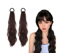 Ponytail Extension Human Hair, 2PCS Dark Brown Ponytail Extension, Real Hair Ponytail Extensions for Daily Styling and Special Occasions, Ponytail Extensions with Natural Look and Quick Application