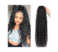 Ponytail Extension Human Hair Drawstring Ponytail 10-26 Inch Long Deep Wave Ponytail Hair Pieces Natural Color Wave Curly Ponytail Extensions for Women for Daily Use(20inches)