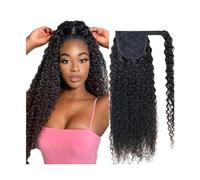 Ponytail Extension Human Hair Extensions Kinky Curly Ponytail Wrap Around Long Ponytail Extension Natural Color Clip in Remy Hair Extensions for Black Woman Ponytail Hair Extension(Size:16inch 100g)