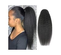 Ponytail Extension Human Hair Ponytail Clip in Hair Piece 10"-26" Kinky Straight Ponytail Extensions Remy Hair Yaki Straight Ponytail Hairpieces, Natural Black for Daily Use(26inches)