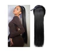 Ponytail Extension Human Hair Ponytail Extension 16-26 Inch Long Straight Wrap Around Ponytail Natural Black Remy Hair Extension Clip in Ponytails Hair Piece for Women Ponytail Hairpiece(16inches)