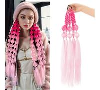 Ponytail Extension Human Hair, Synthetic lantern bubble ponytail hair extension 20 inch gradient twisted braid elastic band women's(Red-blue)