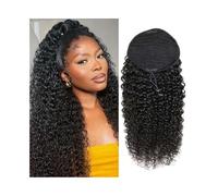 Ponytail Extension Kinky Curly Drawstring Ponytail Clip In Hair Extensions 10-26 Inch Brazilian Virgin Hair Deep Curly Ponytail Extensions, 1B# Natural Black for Daily Use(20inches)