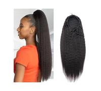 Ponytail Extension Kinky Straight Ponytail Human Hair Extension Natural Black 12-26 inches Drawstring Remy Pieces for Women Hair Extensions Ponytail(24inches)