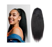 Ponytail Extension Kinky Straight Ponytail Real Human Hair Extension Natural Black Yaki Straight Brazilian Remy Hair Drawstring Ponytail Extension Clip In Hair Piece for Daily Use(16inches)