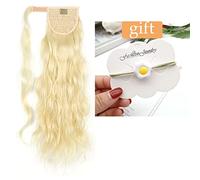 Ponytail Extension Long Hollywood Wave Ponytail Wrap Around Synthetic Ponytail Body Wave Clip in Hairpiece Blonde Wave Ponytail for Women Hair Extensions Ponytail(Color:Q97 613)