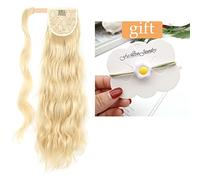 Ponytail Extension Long Hollywood Wave Ponytail Wrap Around Synthetic Ponytail Body Wave Clip in Hairpiece Blonde Wave Ponytail for Women Hair Extensions Ponytail(Color:Q97 M22-613)